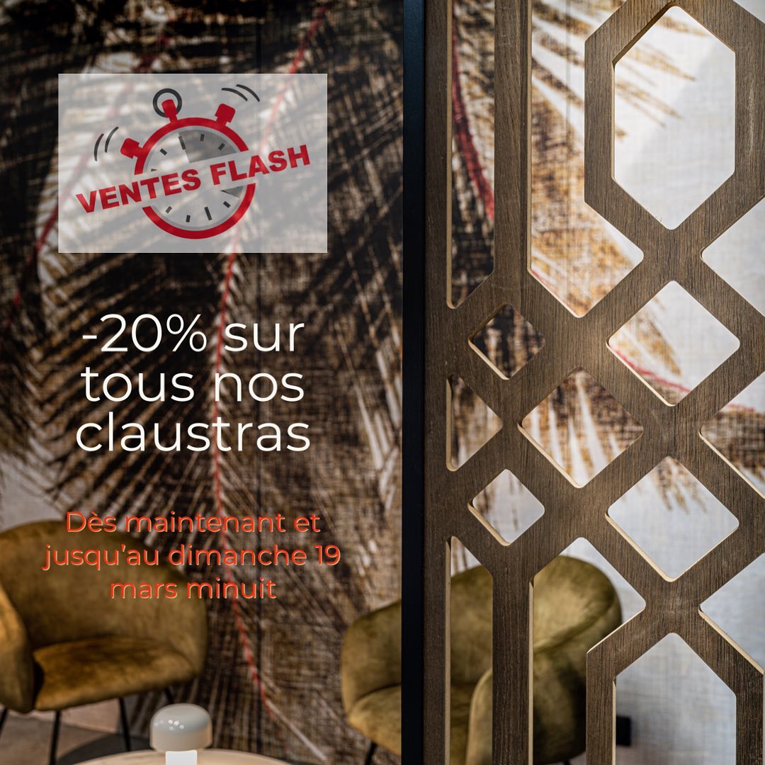 Vente Flash ! -20% sur tous nos claustras,
 dès maintenant et jusqu’au dimanche 19 mars Minuit  #claustra #claustrabois #exterieuretinterieur #claustraexterieur #separation #decorsmuraux #cloison #separationajouree #surmesure #photography #decoration #design #architecturedinterieur #panneau3D #atelier #personnalisable #newproject #habillage #agencement #fabricationfrancaise #glasswall #fabricationbretonne #handmade #faitmain #artisanatfrancais #artisanat #madeinfrance #madeforyou #decor #madeinbzh